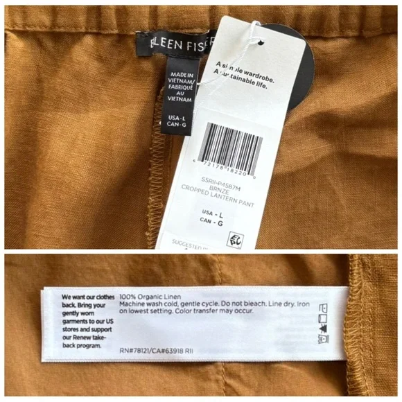 EILEEN FISHER NWT L Organic Linen Lantern Pants in Bronze • Cropped Lightweight - Picture 5 of 8